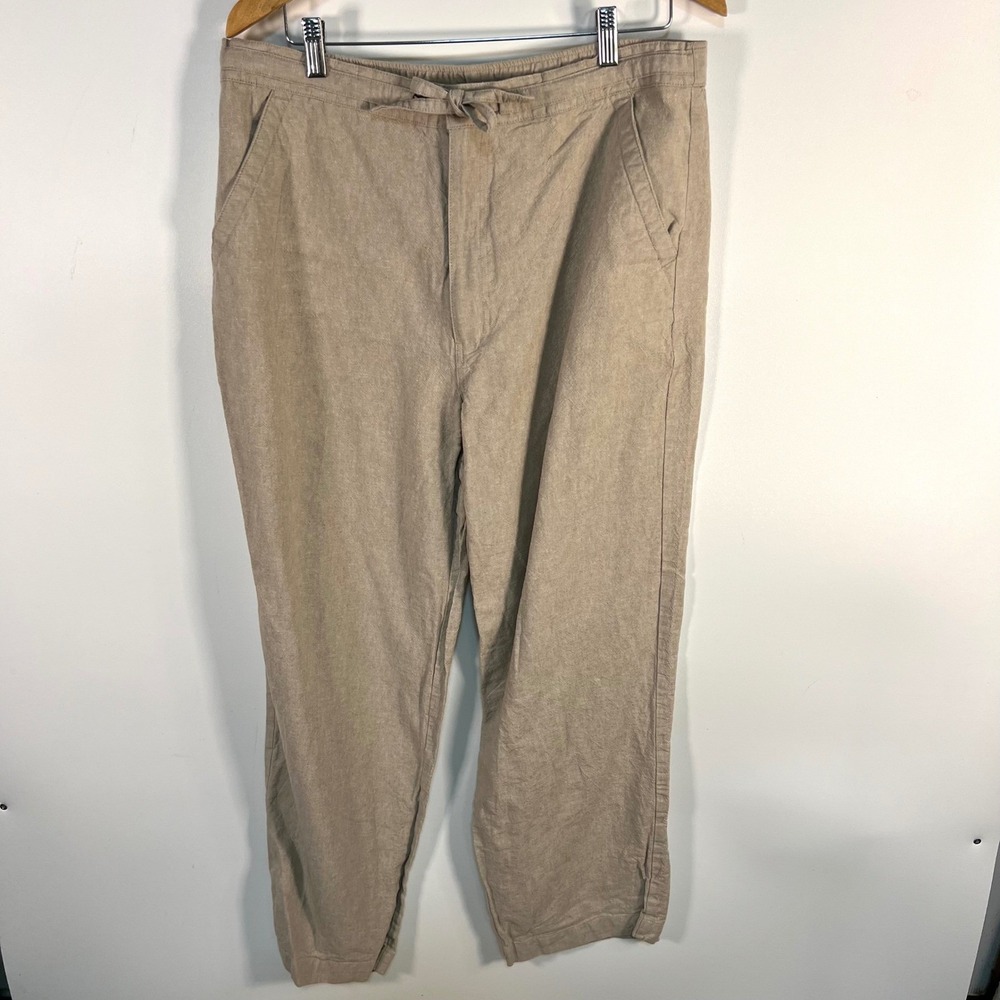 Centro‎ Mens Linen Blend Drawstring Pants Khaki Tan Size Large 36-38 Relaxed Fit